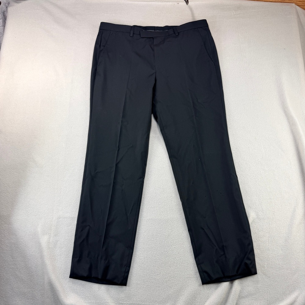 Hugo Boss Mens 34R Black 100% Wool Flat Front Dress Pants Trousers 34x28